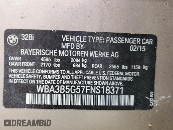 2015 BMW 3 Series 328i xDrive z VIN WBA3B5G57FNS18371, wystawiony jako Copart lot #58193315 z przebiegiem 133 234 mil mil oraz Czysty tytuł • Clean title. Historia ofert i sprzedaży dostępna na DreamBid. Obrazek 12.