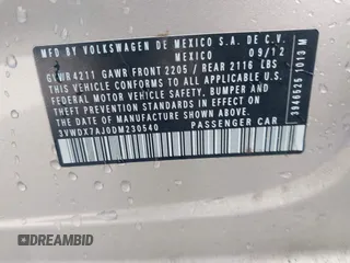 2013 Volkswagen Jetta SE с VIN 3VWDX7AJ0DM230540, выставлен на аукционе IAAI как лот 42655123 с пробегом 157 950 миль миль и . История ставок и продаж доступна на DreamBid. Изображение 9.