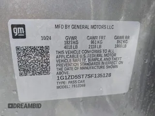 2025 Chevrolet Malibu LT with VIN 1G1ZD5ST7SF135128, listed as a IAAI auction lot 42174305 with 12,007 mi miles and . Bid and sale history available at DreamBid. Image 9.