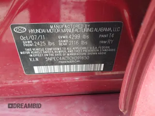 2012 Hyundai Sonata Limited z VIN 5NPEC4AC1CH391650, wystawiony jako IAAI lot #40964825 z przebiegiem 82 429 mil mil oraz . Historia ofert i sprzedaży dostępna na DreamBid. Obrazek 9.