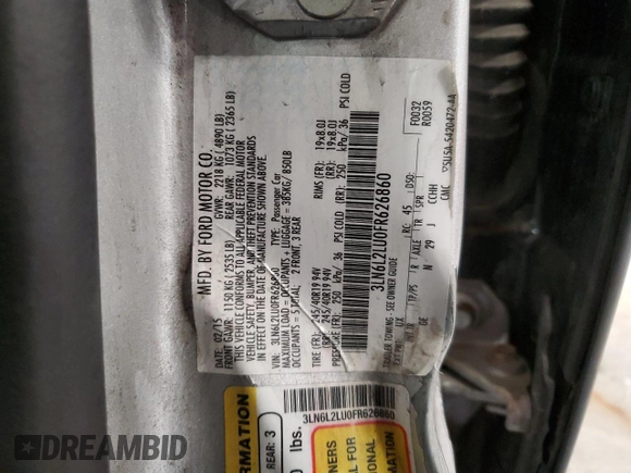 2015 Lincoln MKZ Hybrid с VIN 3LN6L2LU0FR626860, выставлен на аукционе Copart как лот 60823365 с пробегом 170 833 миль миль и Чистый • Clean title. История ставок и продаж доступна на DreamBid. Изображение 12.