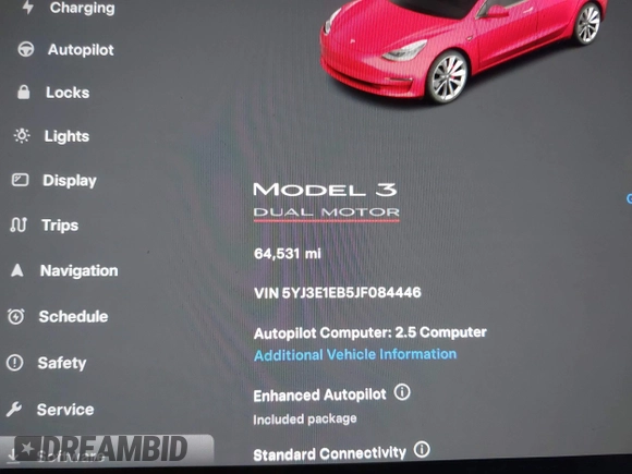 2018 Tesla Model 3 Long Range Battery with VIN 5YJ3E1EB5JF084446, listed as a IAAI auction lot 41209852 with 70,125 mi miles and . Bid and sale history available at DreamBid. Image 16.