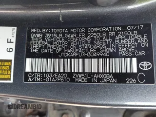 2017 Toyota Prius Two with VIN JTDKARFU7H3049940, listed as a IAAI auction lot 42497958 with 230,140 mi miles and . Bid and sale history available at DreamBid. Image 9.