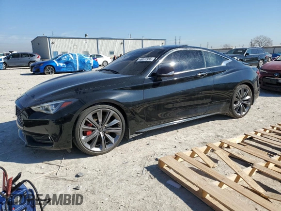 2021 Infiniti Q60 Red Sport 400 with VIN JN1FV7LK3MM530045, listed as a Copart auction lot 46617935 with 45,888 mi miles and Salvage title. Bid and sale history available at DreamBid. Image 1.