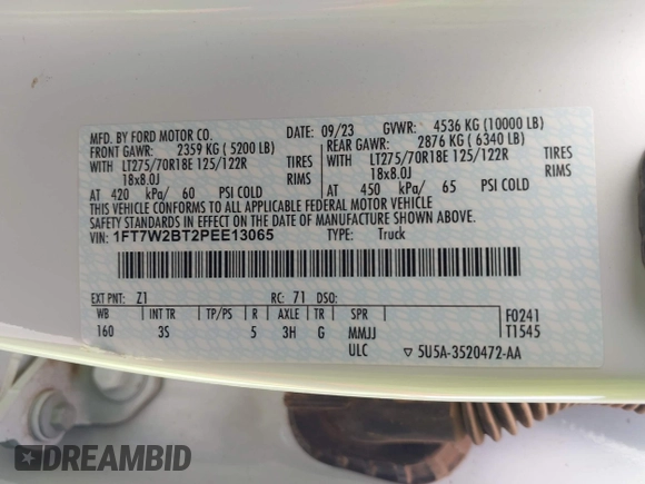 2023 Ford F-250 XL with VIN 1FT7W2BT2PEE13065, listed as a IAAI auction lot 42499481 with 21,948 mi miles and . Bid and sale history available at DreamBid. Image 9.