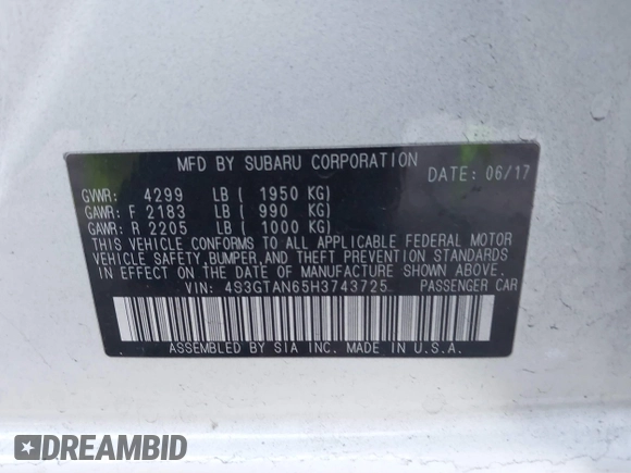 2017 Subaru Impreza Limited with VIN 4S3GTAN65H3743725, listed as a IAAI auction lot 41459615 with 77,228 mi miles and . Bid and sale history available at DreamBid. Image 9.