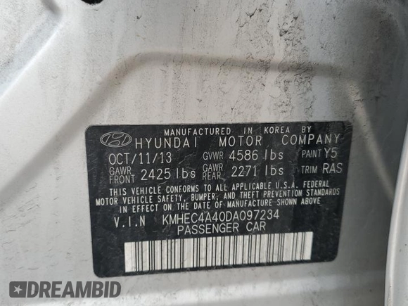 2013 Hyundai Sonata with VIN KMHEC4A40DA097234, listed as a Copart auction lot 55228245 with 229,318 mi miles and Clean Title. Bid and sale history available at carsss.com. Image 12.