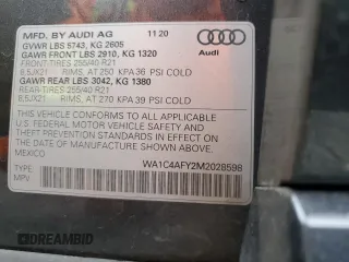 2021 Audi SQ5 Prestige with VIN WA1C4AFY2M2028598, listed as a Copart auction lot 81809264 with 57,300 mi miles and Clean Title. Bid and sale history available at DreamBid. Image 12.