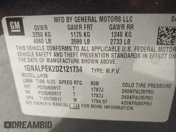 2013 Chevrolet Equinox LT z VIN 1GNALPEK2DZ121734, wystawiony jako IAAI lot #42105116 z przebiegiem 139 224 mil mil oraz . Historia ofert i sprzedaży dostępna na DreamBid. Obrazek 9.