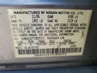 2007 Nissan Maxima 3.5 SE with VIN 1N4BA41E77C839553, listed as a Copart auction lot 52044825 with 97,666 mi miles and Clean Title. Bid and sale history available at carsss.com. Image 12.