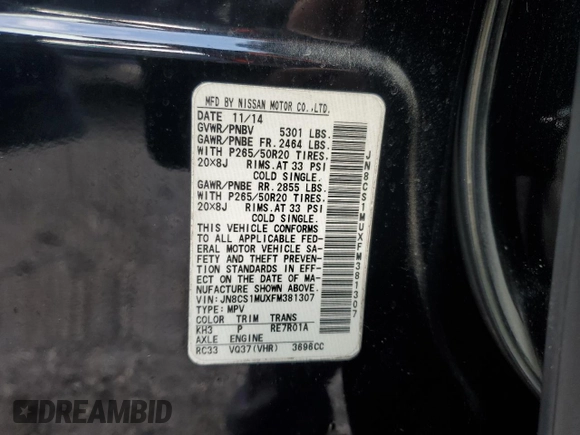 2015 Infiniti QX70 z VIN JN8CS1MUXFM381307, wystawiony jako Copart lot #47267545 z przebiegiem 171 240 mil mil oraz Szkoda całkowita • Salvage title. Historia ofert i sprzedaży dostępna na DreamBid. Obrazek 13.
