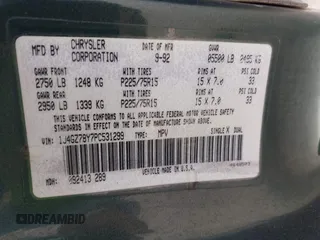 1993 Jeep Grand Cherokee Limited z VIN 1J4GZ78Y7PC531299, wystawiony jako IAAI lot #42117795 z przebiegiem 168 995 mil mil oraz . Historia ofert i sprzedaży dostępna na DreamBid. Obrazek 9.