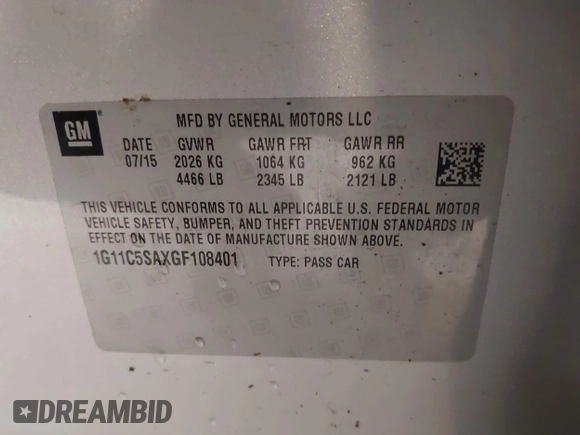 2016 Chevrolet Malibu LT with VIN 1G11C5SAXGF108401, listed as a IAAI auction lot 42166275 with 142,488 mi miles and . Bid and sale history available at DreamBid. Image 9.