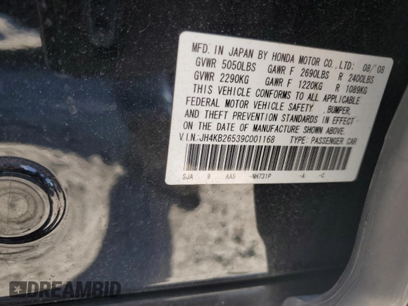 2009 Acura RL z VIN JH4KB26539C001168, wystawiony jako Copart lot #53153715 z przebiegiem 86 520 mil mil oraz Szkody całkowita. Historia ofert i sprzedaży dostępna na DreamBid. Obrazek 12.