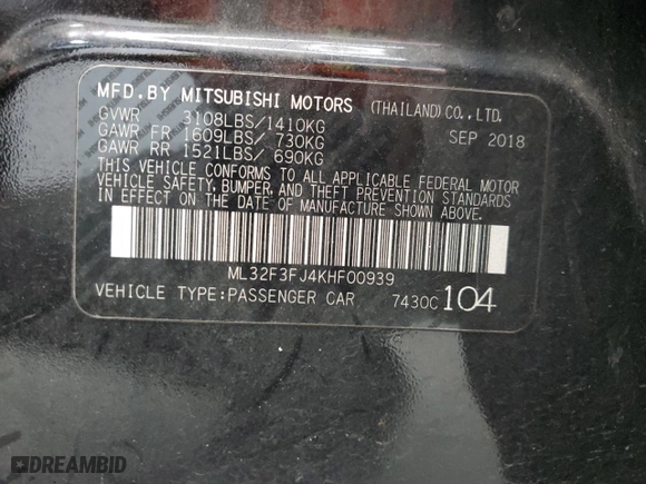 2019 Mitsubishi Mirage G4 ES with VIN ML32F3FJ4KHF00939, listed as a Copart auction lot 49065395 with 38,620 mi miles and Clean Title. Bid and sale history available at carsss.com. Image 12.