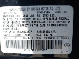 2020 Infiniti Q50 Luxe z VIN JN1EV7AP3LM203377, wystawiony jako IAAI lot #42117656 z przebiegiem 50 782 mil mil oraz . Historia ofert i sprzedaży dostępna na DreamBid. Obrazek 9.