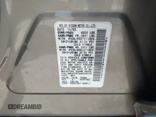 2004 Nissan Murano SL z VIN JN8AZ08T94W204232, wystawiony jako IAAI lot #42239543 z przebiegiem Nie podano mil oraz . Historia ofert i sprzedaży dostępna na DreamBid. Obrazek 9.