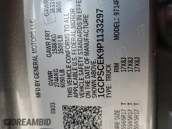 2023 Chevrolet Colorado 2WD LT z VIN 1GCPSCEK9P1133297, wystawiony jako Copart lot #50183195 z przebiegiem Nie podano mil oraz Szkoda całkowita • Salvage title. Historia ofert i sprzedaży dostępna na DreamBid. Obrazek 13.
