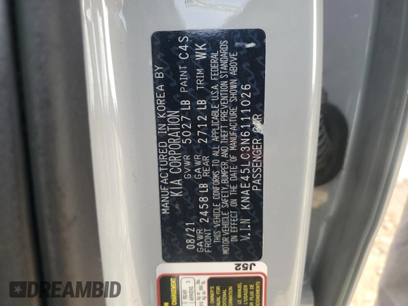 2022 Kia Stinger GT1 with VIN KNAE45LC3N6111026, listed as a Copart auction lot 85894634 with 62,011 mi miles and Salvage Title. Bid and sale history available at DreamBid. Image 14.