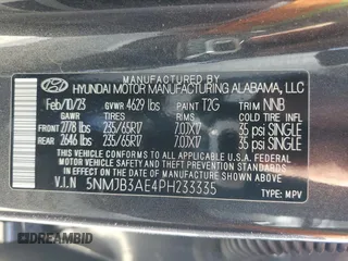 2023 Hyundai Tucson SEL with VIN 5NMJB3AE4PH233335, listed as a Copart auction lot 46365925 with 50,023 mi miles and Salvage Title. Bid and sale history available at carsss.com. Image 13.