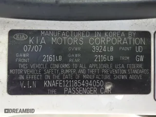 2008 Kia Spectra EX with VIN KNAFE121185494050, listed as a Copart auction lot 68599644 with 165,610 mi miles and Clean Title. Bid and sale history available at carsss.com. Image 12.