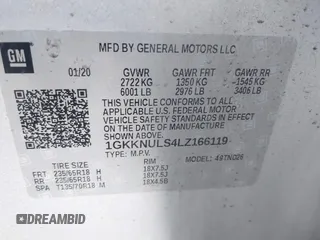 2020 GMC Acadia SLT with VIN 1GKKNULS4LZ166119, listed as a IAAI auction lot 42109378 with 58,921 mi miles and . Bid and sale history available at DreamBid. Image 9.