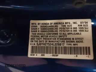 2004 Honda Element EX with VIN 5J6YH28544L038692, listed as a IAAI auction lot 41732200 with 107,955 mi miles and . Bid and sale history available at DreamBid. Image 9.