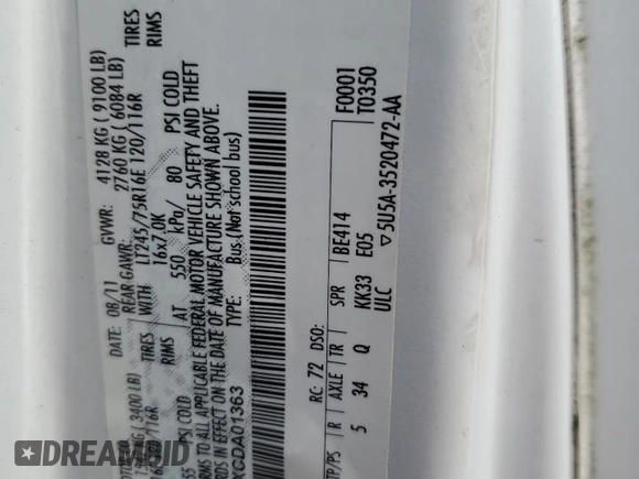 2012 Ford Econoline Passenger XL with VIN 1FBSS3BLXCDA01363, listed as a Copart auction lot 68358324 with 75,463 mi miles and Salvage Title. Bid and sale history available at DreamBid. Image 12.