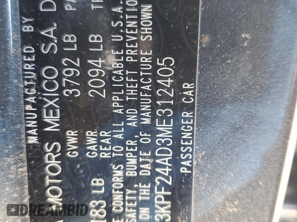 2021 Kia Forte FE z VIN 3KPF24AD3ME312405, wystawiony jako Copart lot #41834915 z przebiegiem Nie podano mil oraz Nie do naprawy • Non repairable. Historia ofert i sprzedaży dostępna na DreamBid. Obrazek 14.