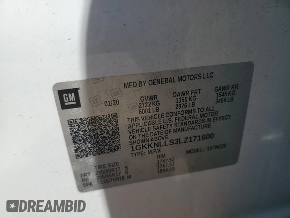 2020 GMC Acadia AT4 z VIN 1GKKNLLS3LZ171600, wystawiony jako Copart lot #54666755 z przebiegiem 38 347 mil mil oraz Szkoda całkowita • Salvage title. Historia ofert i sprzedaży dostępna na DreamBid. Obrazek 13.
