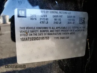 2016 Cadillac CTS Premium Collection RWD with VIN 1G6AT5SS8G0185760, listed as a Copart auction lot 87536205 with 42,480 mi miles and Salvage title. Bid and sale history available at DreamBid. Image 14.