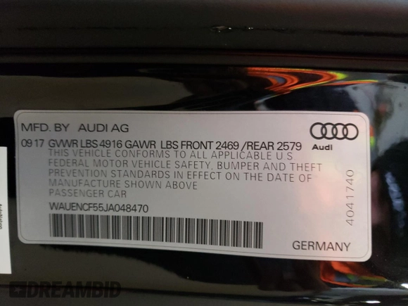 2018 Audi A5 Sportback Premium Plus with VIN WAUENCF55JA048470, listed as a Copart auction lot 80514833 with 53,246 mi miles. Bid and sale history available at carsss.com. Image 12.