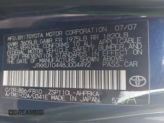 2008 Scion xD with VIN JTKKU10448J004492, listed as a IAAI auction lot 42071070 with 198,787 mi miles. Bid and sale history available at carsss.com. Image 9.