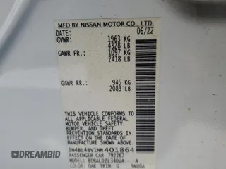 2022 Nissan Altima S z VIN 1N4BL4BV1NN401864, wystawiony jako Copart lot #45884835 z przebiegiem 15 164 mil mil oraz Szkoda całkowita • Salvage title. Historia ofert i sprzedaży dostępna na DreamBid. Obrazek 14.