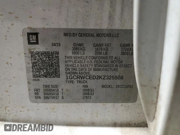 2019 Chevrolet Silverado 1500 LT with VIN 1GCRWCED2KZ325508, listed as a Copart auction lot 48844205 with 95,644 mi miles and Salvage Title. Bid and sale history available at DreamBid. Image 13.