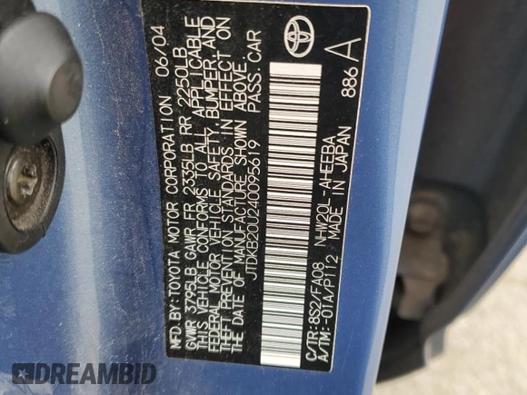 2004 Toyota Prius with VIN JTDKB20U240095619, listed as a Copart auction lot 48049475 with 299,999 mi miles and Salvage Title. Bid and sale history available at DreamBid. Image 26.