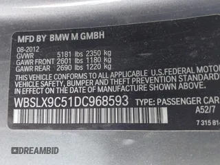 2013 BMW M6 with VIN WBSLX9C51DC968593, listed as a IAAI auction lot 42465979 with 88,010 mi miles and . Bid and sale history available at DreamBid. Image 9.
