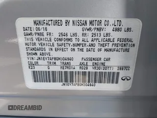 2016 Infiniti Q50 3.0t Premium with VIN JN1EV7AP8GM304940, listed as a IAAI auction lot 41836779 with 103,246 mi miles. Bid and sale history available at carsss.com. Image 9.