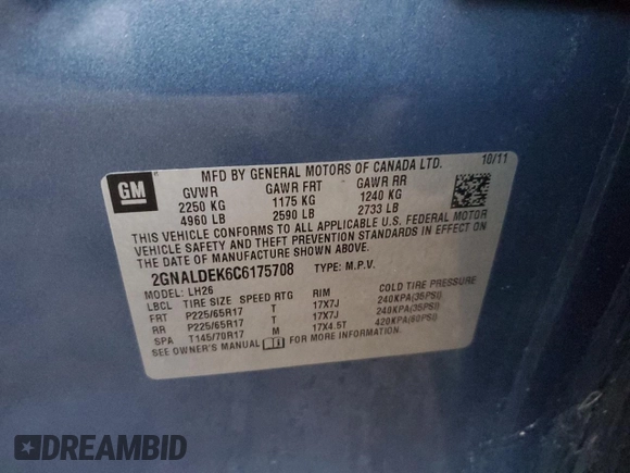 2012 Chevrolet Equinox 1LT z VIN 2GNALDEK6C6175708, wystawiony jako Copart lot #80215844 z przebiegiem 150 744 mil mil oraz Szkoda całkowita • Salvage title. Historia ofert i sprzedaży dostępna na DreamBid. Obrazek 12.