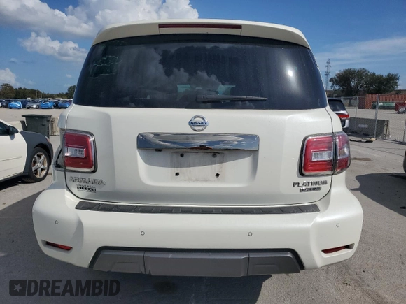 2020 Nissan Armada Platinum with VIN JN8AY2NF5L9360651, listed as a Copart auction lot 80011224 with 28,093 mi miles and Salvage Title. Bid and sale history available at carsss.com. Image 6.