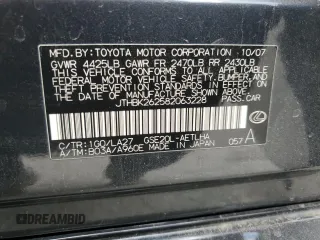 2008 Lexus IS 250 z VIN JTHBK262582063228, wystawiony jako Copart lot #51184055 z przebiegiem 159 535 mil mil oraz Szkoda całkowita • Salvage title. Historia ofert i sprzedaży dostępna na DreamBid. Obrazek 13.