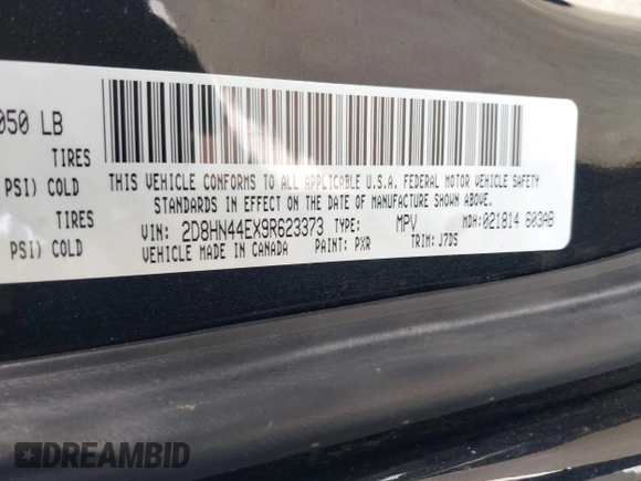 2009 Dodge Grand Caravan SE z VIN 2D8HN44EX9R623373, wystawiony jako IAAI lot #41967398 z przebiegiem 225 611 mil mil oraz . Historia ofert i sprzedaży dostępna na DreamBid. Obrazek 9.