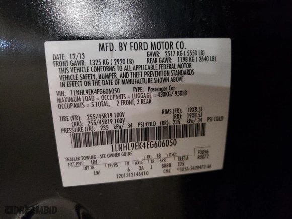 2014 Lincoln MKS with VIN 1LNHL9EK4EG606050, listed as a Copart auction lot 53412495 with 213,371 mi miles and Clean Title. Bid and sale history available at carsss.com. Image 12.