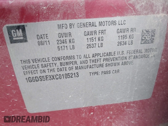 2012 Cadillac CTS Premium with VIN 1G6DS5E3XC0105213, listed as a IAAI auction lot 41318427 with 178,264 mi miles and . Bid and sale history available at DreamBid. Image 9.