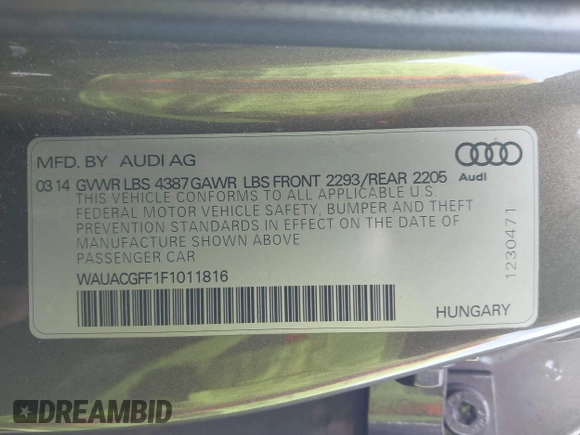 2015 Audi A3 Premium z VIN WAUACGFF1F1011816, wystawiony jako IAAI lot #41416552 z przebiegiem 116 736 mil mil oraz . Historia ofert i sprzedaży dostępna na DreamBid. Obrazek 9.