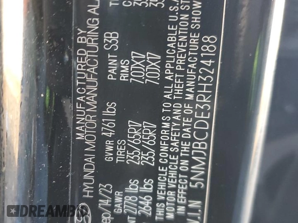 2024 Hyundai Tucson SEL with VIN 5NMJBCDE3RH324188, listed as a Copart auction lot 88764405 with 30,824 mi miles and Salvage Title. Bid and sale history available at carsss.com. Image 14.