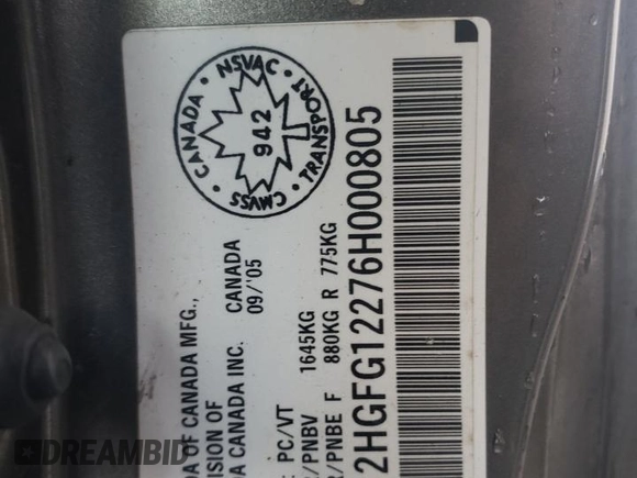 2006 Honda Civic Cpe DX with VIN 2HGFG12276H000805, listed as a Copart auction lot 71200794 with 309,041 mi miles and Salvage Title. Bid and sale history available at carsss.com. Image 13.