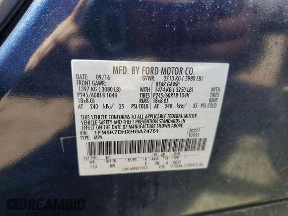 2017 Ford Explorer XLT with VIN 1FM5K7DHXHGA74761, listed as a Copart auction lot 54629345 with 85,560 mi miles and Clean Title. Bid and sale history available at carsss.com. Image 13.