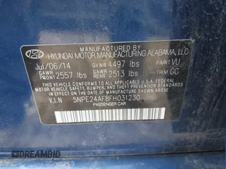 2015 Hyundai Sonata SE z VIN 5NPE24AF8FH031230, wystawiony jako IAAI lot #42115073 z przebiegiem 120 969 mil mil oraz . Historia ofert i sprzedaży dostępna na DreamBid. Obrazek 9.