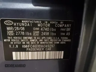 2009 Hyundai Azera GLS with VIN KMHFC46D89A349297, listed as a Copart auction lot 85777694 with 103,647 mi miles and Salvage title. Bid and sale history available at DreamBid. Image 12.